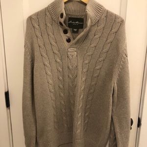 Eddie Bauer Mens Cable Knit Sweater XL Tan